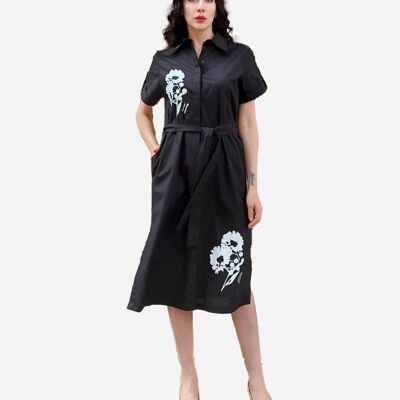 FRN LINE – Robe chemise noire à imprimé floral pour femme