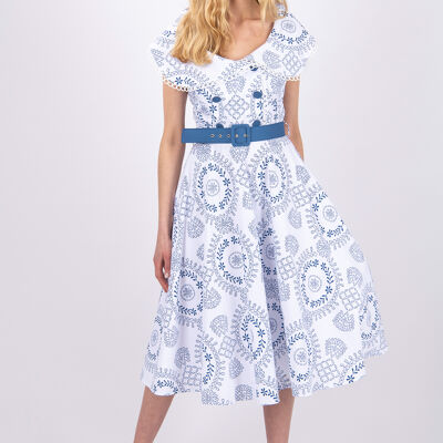 FRN LINE – Robe en broderie bleue avec col en guipure pour femme