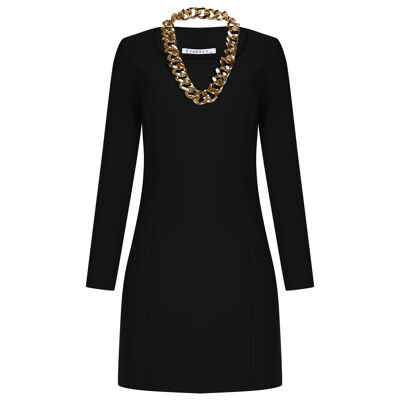 FRN LINE – Mini-robe noire à manches longues et détails chaîne pour femme FRN3100