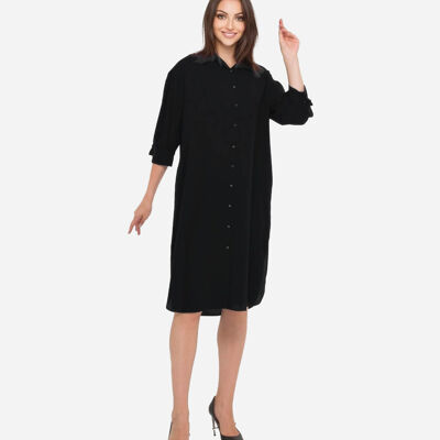 FRN LINE – Abito camicia nero dalla vestibilità comoda da donna