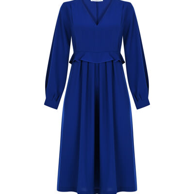 FRN LINE – Abito midi blu con dettaglio volant
