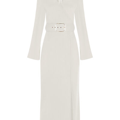 FRN LINE – Robe mi-longue en tricot blanc avec ceinture pour femme FRN3117