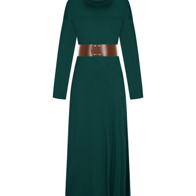 FRN LINE – Robe en tricot vert avec large ceinture et empiècement plissé pour femme FRN3135