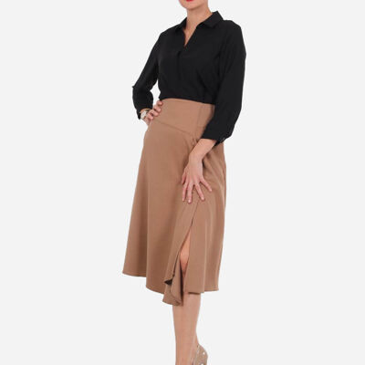 FRN LINE – Gonna con spacchi in flanella color cammello per donna FRN4051