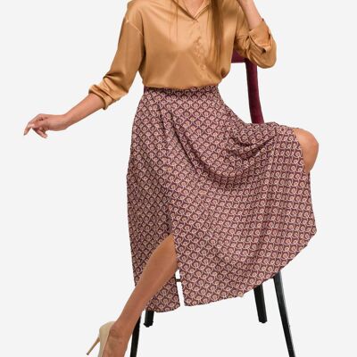 FRN LINE – Gonna con spacchi fantasia bordeaux per donna