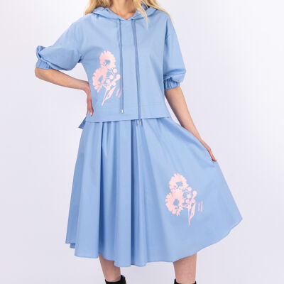 FRN LINE – Completo due pezzi con cappuccio blu e stampa floreale