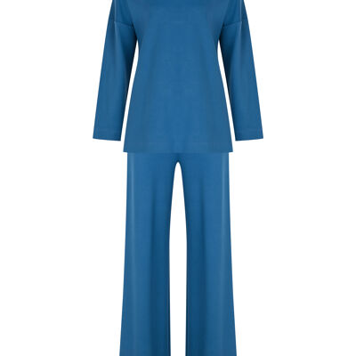 FRN LINE – Ensemble haut et pantalon évasés en tricot bleu pour femme FRN6101