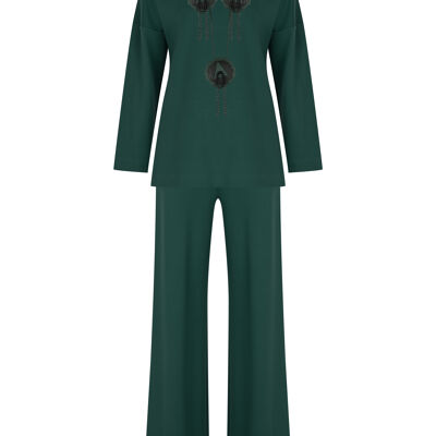 FRN LINE – Ensemble évasé en tricot vert avec détails appliqués pour femme FRN6101