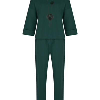 FRN LINE – Conjunto de punto verde holgado con puños dobles para mujer FRN6102