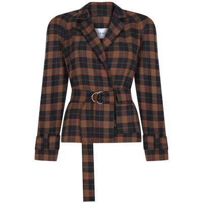 FRN LINE – Veste croisée en laine marron à carreaux pour femme FRN6109