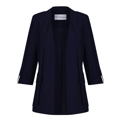 FRN LINE – Veste cintrée en crêpe bleu marine à manches 3/4 pour femme FRN70703