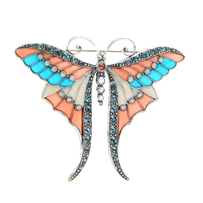 Majestic Brooch - Turquoise/Coral (stained glass effect)