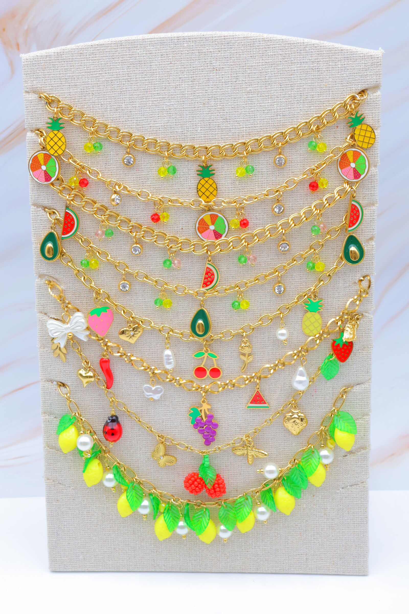 Set aus 8 Edelstahlketten mit Display - PR-COLLIER50