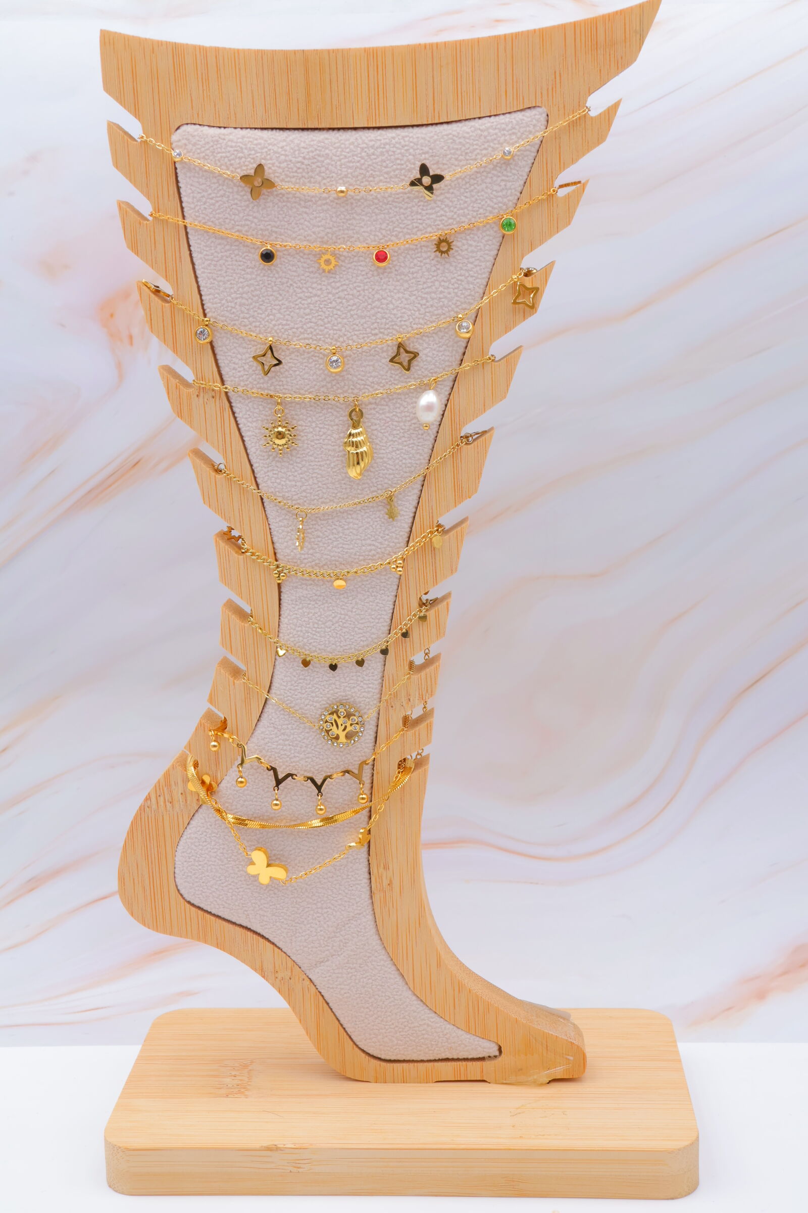 Set mit 10 Fußkettchen aus Edelstahl mit Display - PR-CHEVILLE21