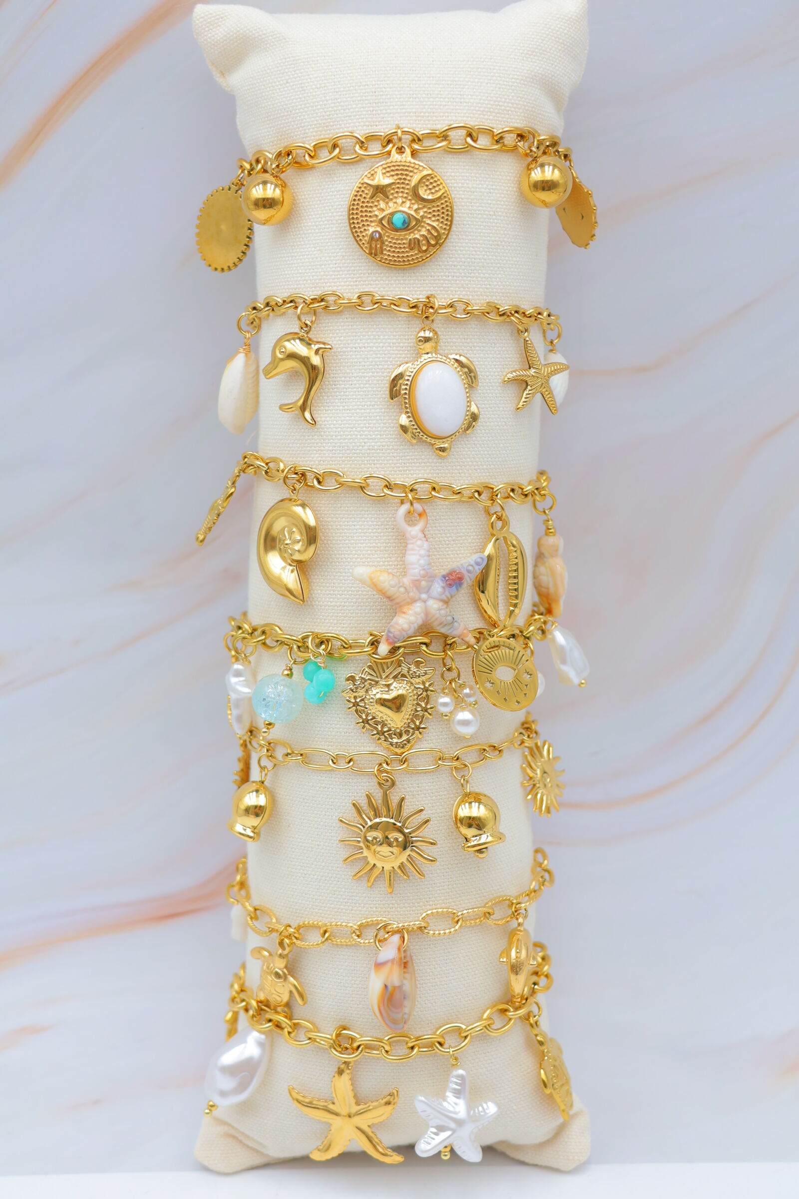 Set mit 7 Edelstahlarmbändern mit Kissen - C-BRACELET83