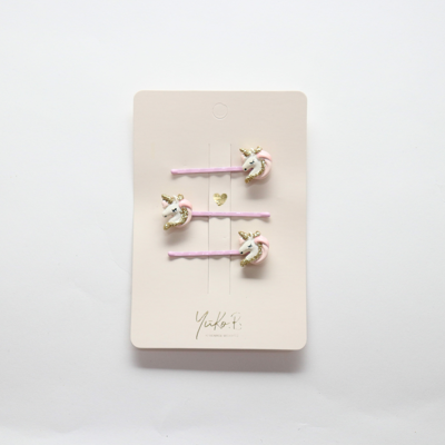 Barrettes cheveux 3 pièces TRIO LICORNES ROSE