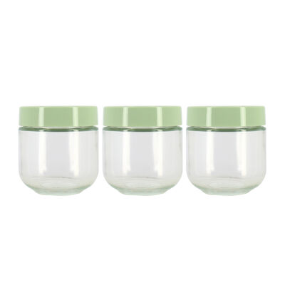 Set of 3 airtight 30cl glass and green plastic containers