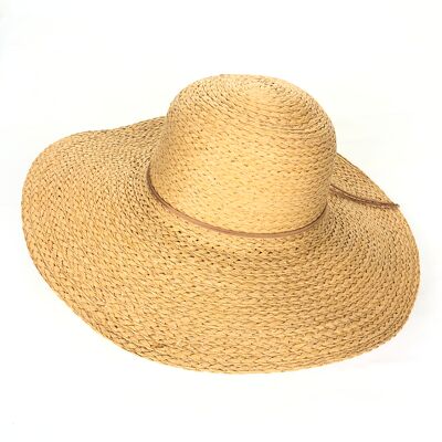 Cappello di paglia con nastro in pelle scamosciata annodato