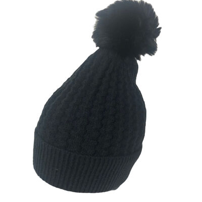 Cappello con motivo a foglie e pompon
