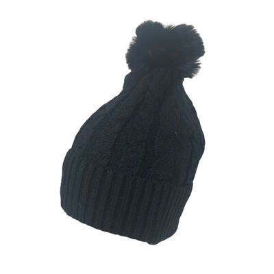 Cappello con motivo a trecce e pompon