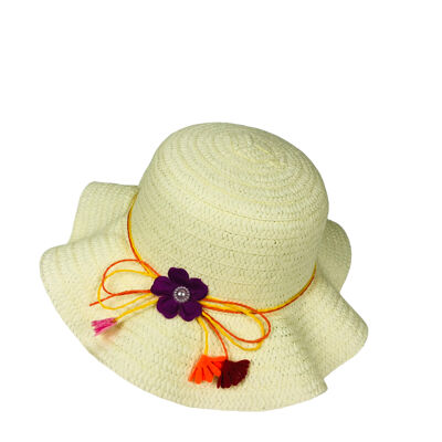 Gorro infantil con flores y pompones decorativos