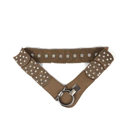Elastic belt with ring and shiny studs