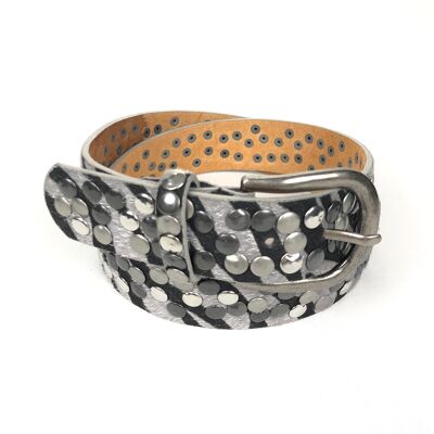Zebra pattern studded belt