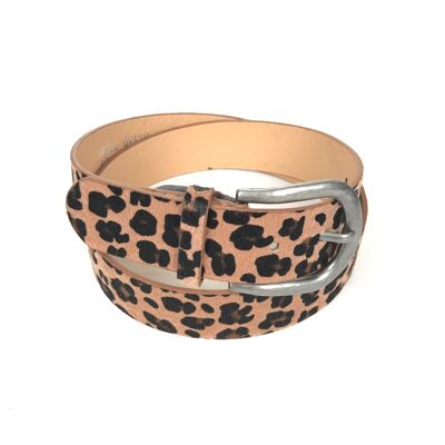 Leopard print belt with silver buckle