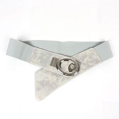 Wide asymmetrical belt with circled buckle