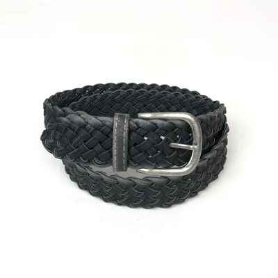 Multi-strand braided belt with a faded effect and metal buckle