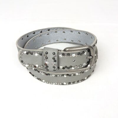 Belt decorated with shiny rhinestones and silver rivets