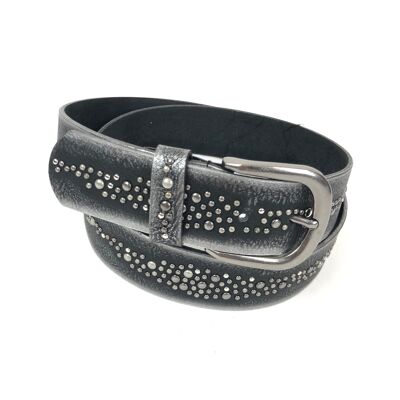Studded belt with worn effect and metallic buckle