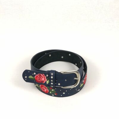 Cintura con ricamo floreale e borchie decorative