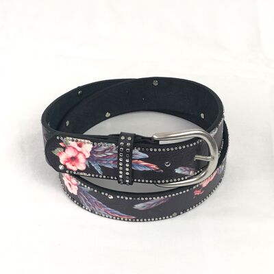 Cintura con stampa floreale e borchie decorative