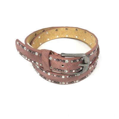 Suede belt decorated with rhinestones and star motifs