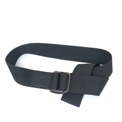 Elastic belt with rectangular buckle and faux leather finish