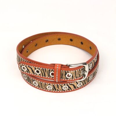 Zebra print belt with silver eyelets
