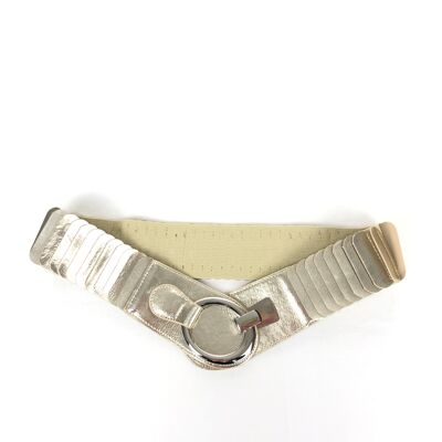 Elastic belt with round metal buckle