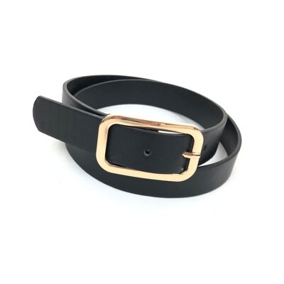 Cinturón liso con hebilla rectangular dorada