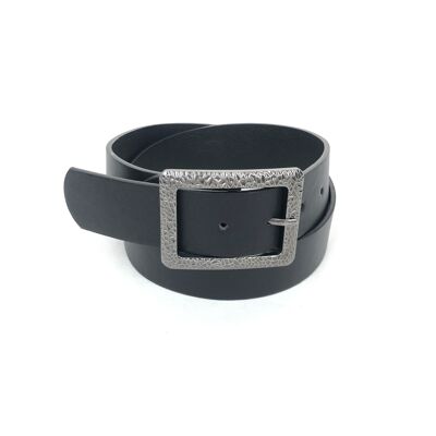 Cinturón liso con hebilla rectangular martillada