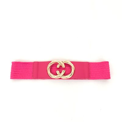 Shiny elastic belt with double gold ring