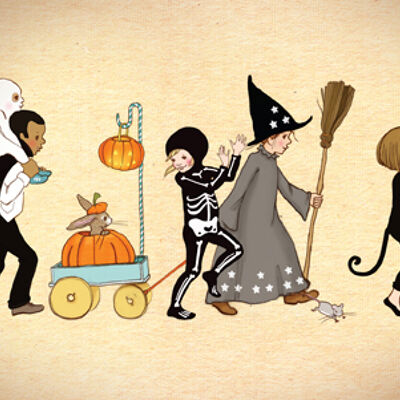 Cartolina della parata di Halloween di Belle e Boo