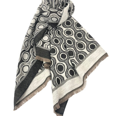 Scarf with graphic circles and fringed edges