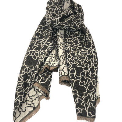Abstract pattern scarf with fringed finish