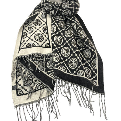 Asian-inspired geometric pattern scarf