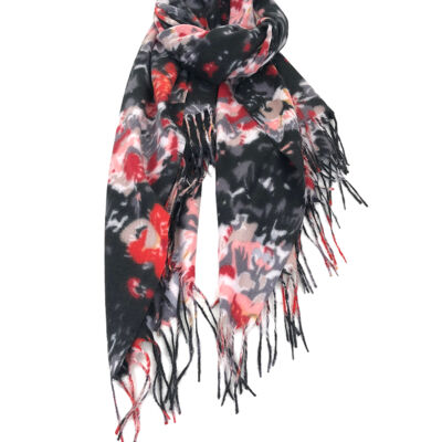 Multicolored floral pattern scarf with fine fringes