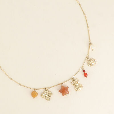 Collar - flor, estrella de resina, piedras naturales, escarabajo, sol