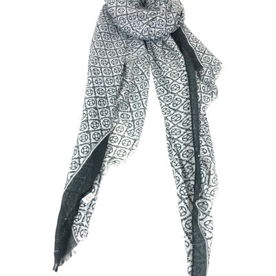 Scarf with circle print and contrasting borders