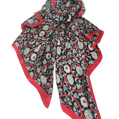 Floral scarf with contrasting border
