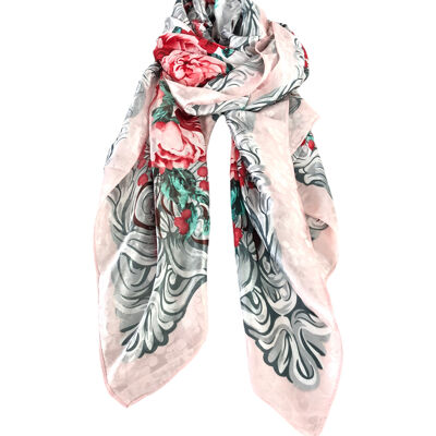 Bufanda con estampado floral y elegantes arabescos